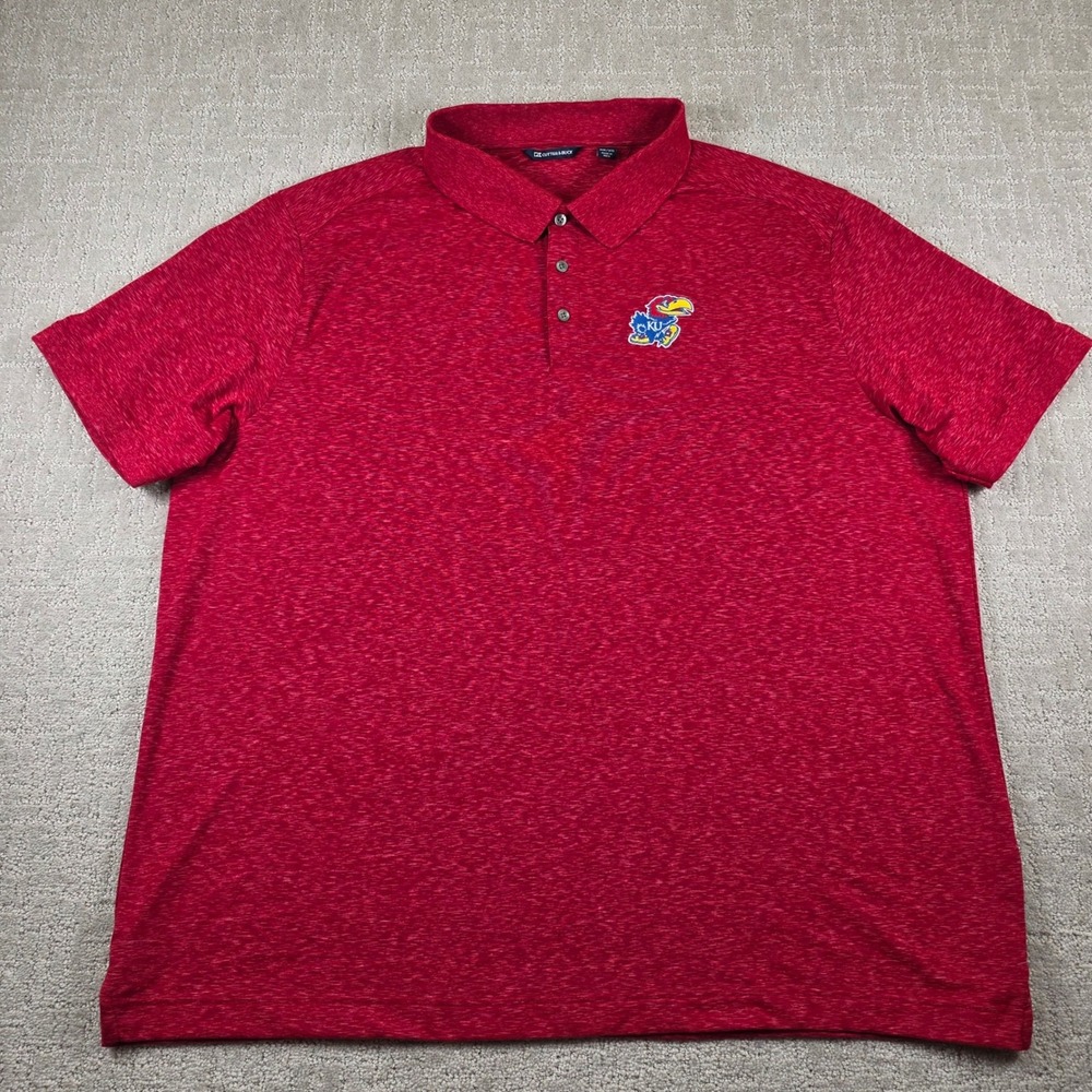 Cutter & Buck Mens Kansas Jayhawks Golf Polo Shirt Red Space Dye 3XB Stretch